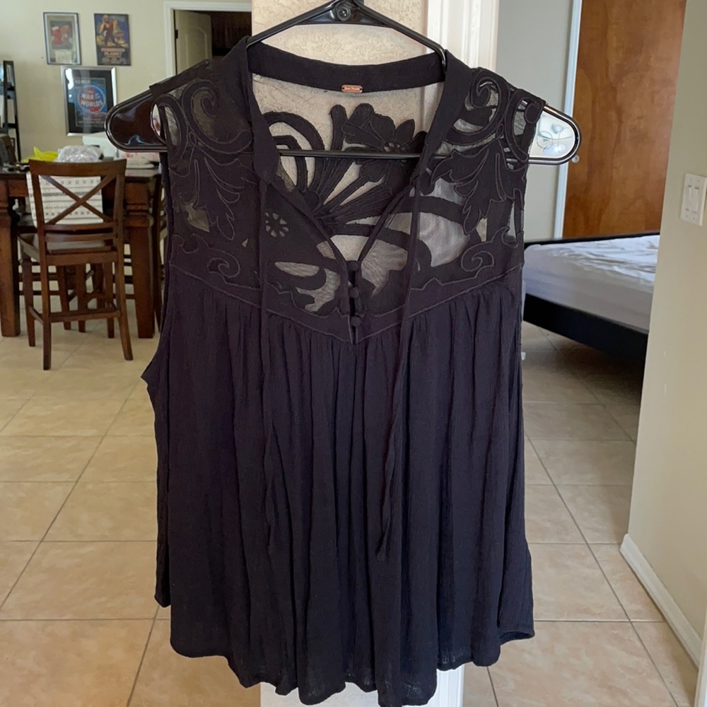 Free people black lace button up blouse